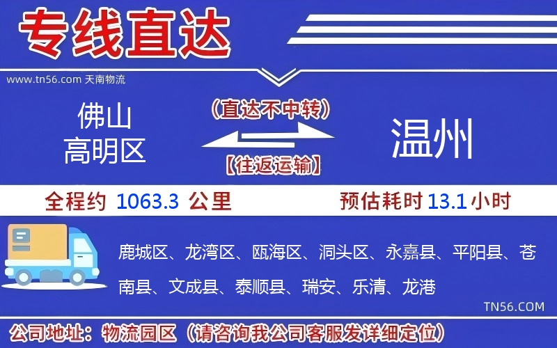 佛山高超区到温州物流公司