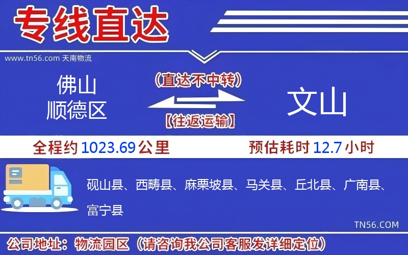佛山顺德区到文山物流公司