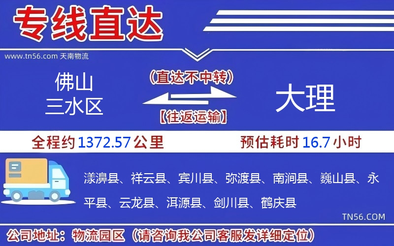 佛山三水区到大理物流公司