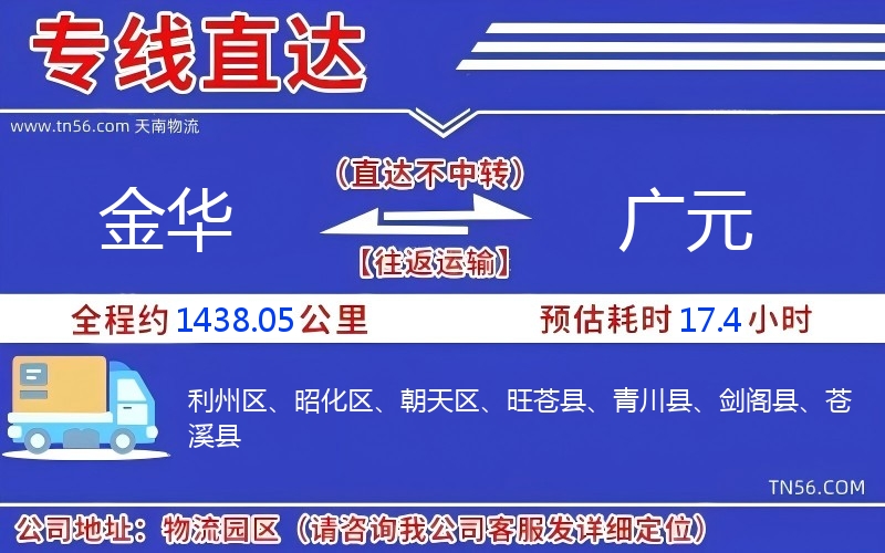 金华到广元物流公司